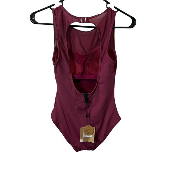 Niptuck Maroon One-Piece Swimsuit With Mesh Detail & Open Back size 4 - Picture 4 of 6